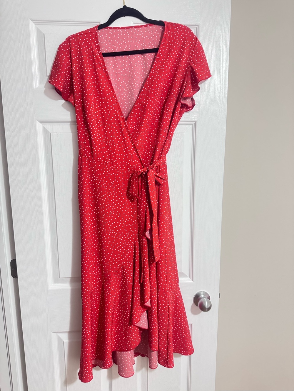 Red Polka Dot Wrap Dress - V-Neck